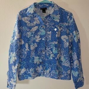 Statements Jacket/Blazer 100% Linen Floral Buttons